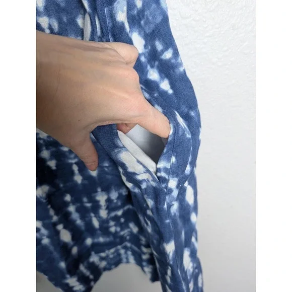 Tahari Dress Womens S Blue Short Tie Dye Sundress A-Line Linen Pockets - Picture 6 of 8